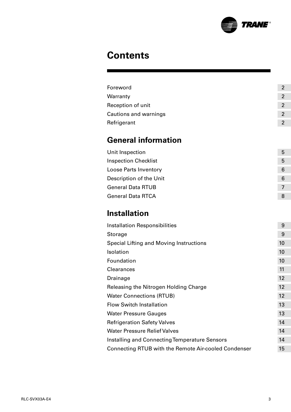 Trane RTUB 207-224 User Manual | Page 3 / 32