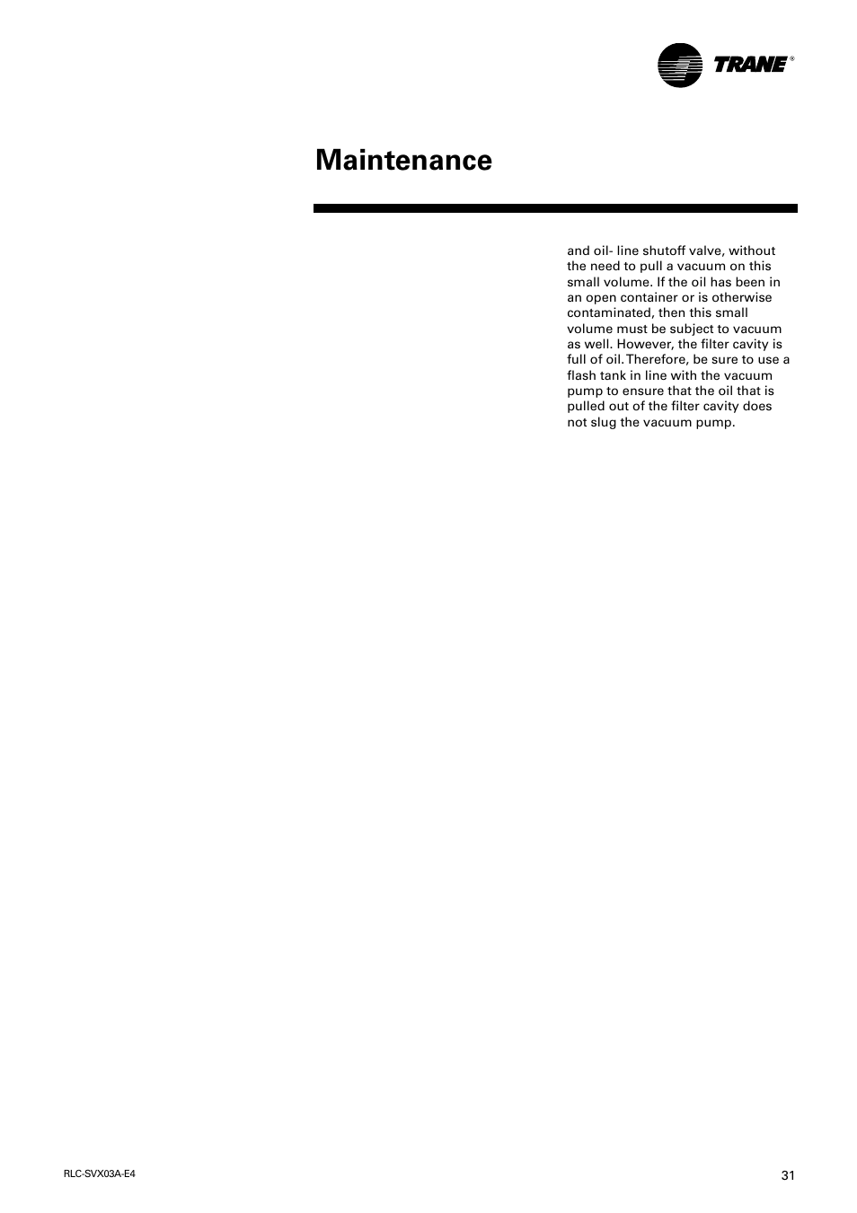 Maintenance | Trane RTUB 207-224 User Manual | Page 31 / 32