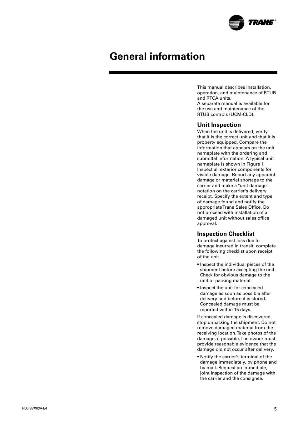 General information | Trane RTUB 207-224 User Manual | Page 5 / 32