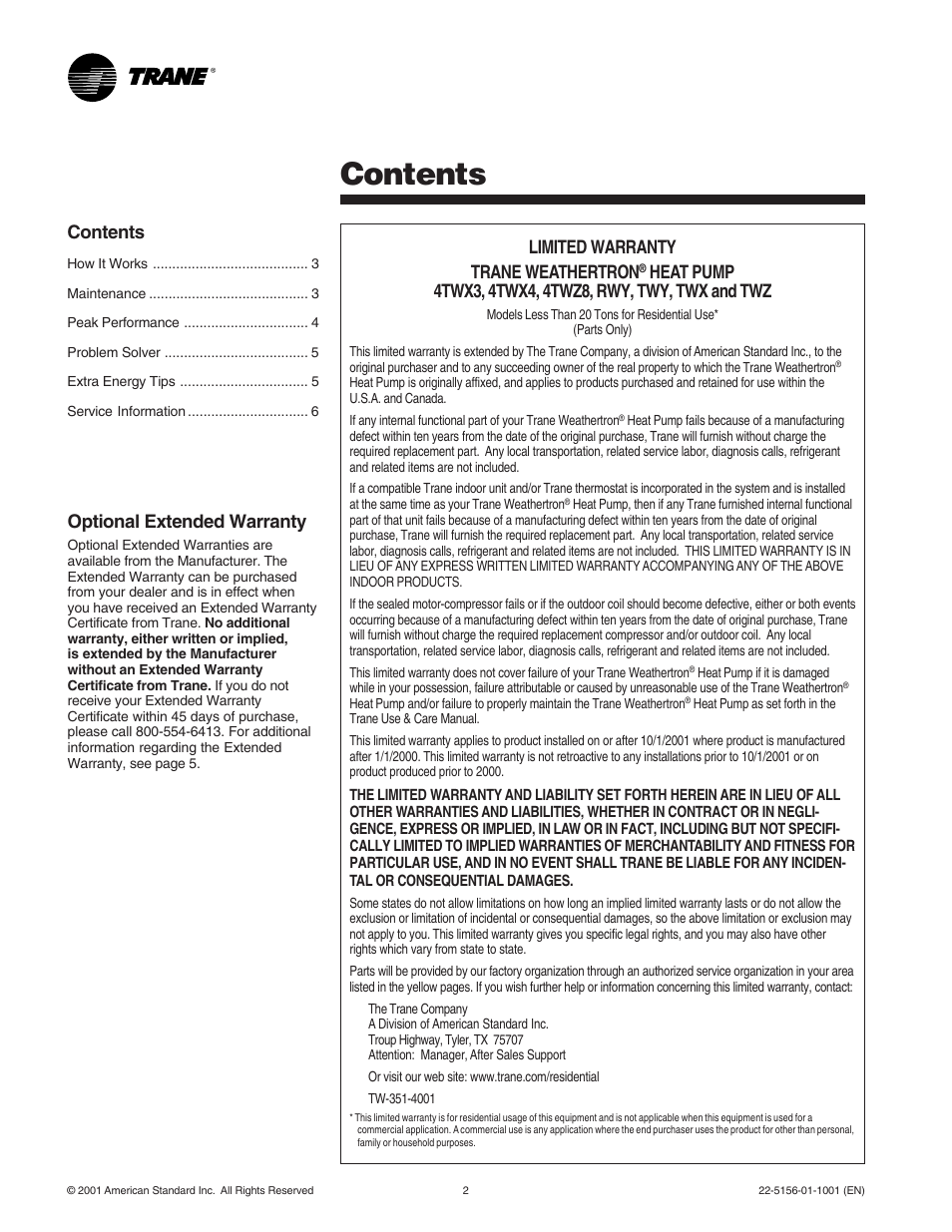 Trane XL Series User Manual | Page 2 / 6