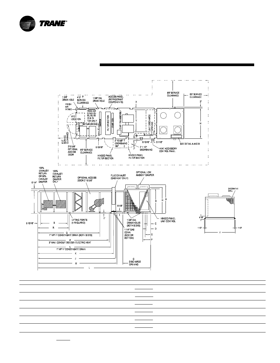 Dimensional data, 20 - 75 tons) | Trane RT-PRC010-EN User Manual | Page 88 / 104