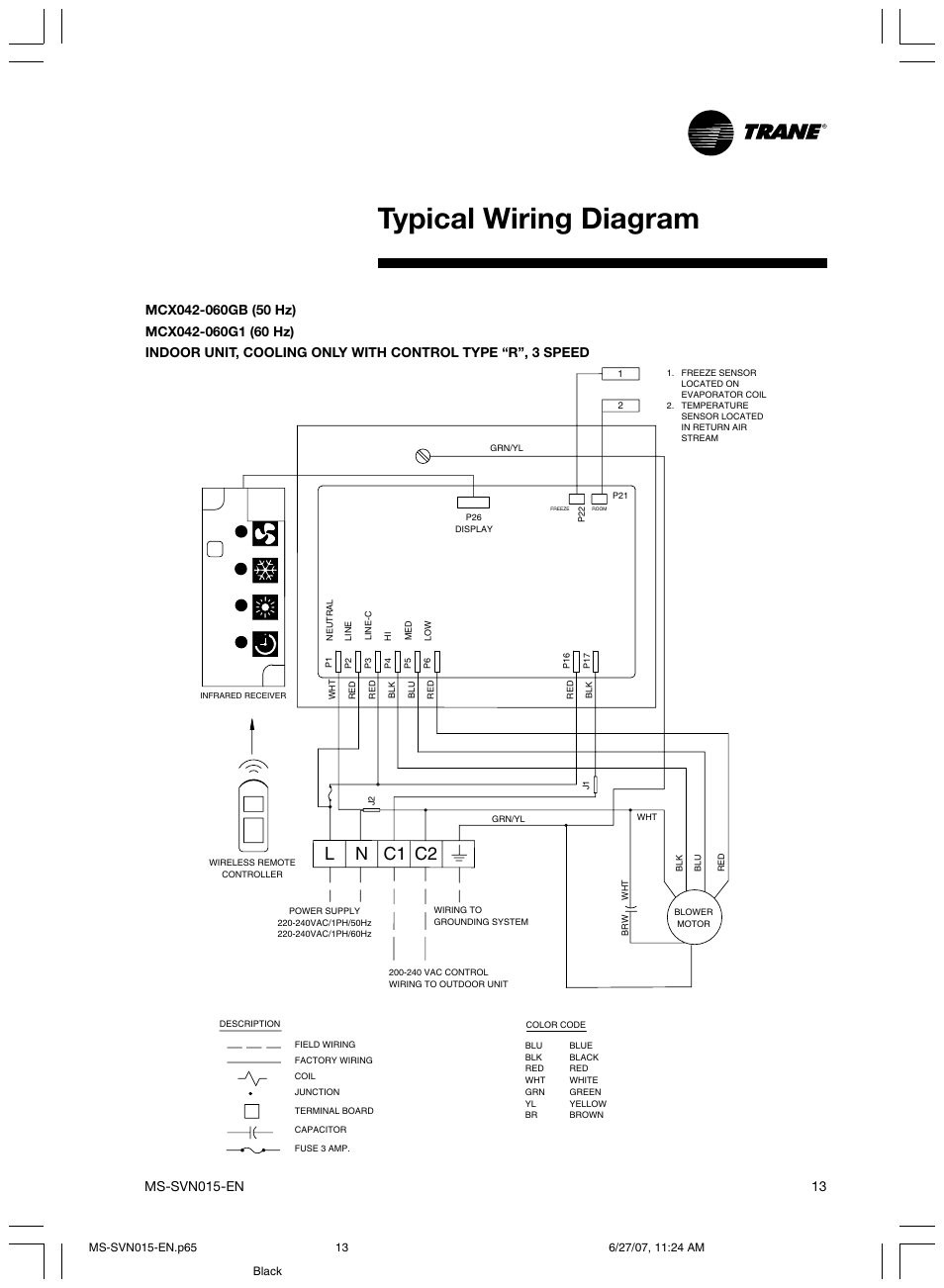 Typical wiring diagram, N c1 c2 l | Trane New Stylus MS-SVN015-EN User Manual | Page 13 / 20