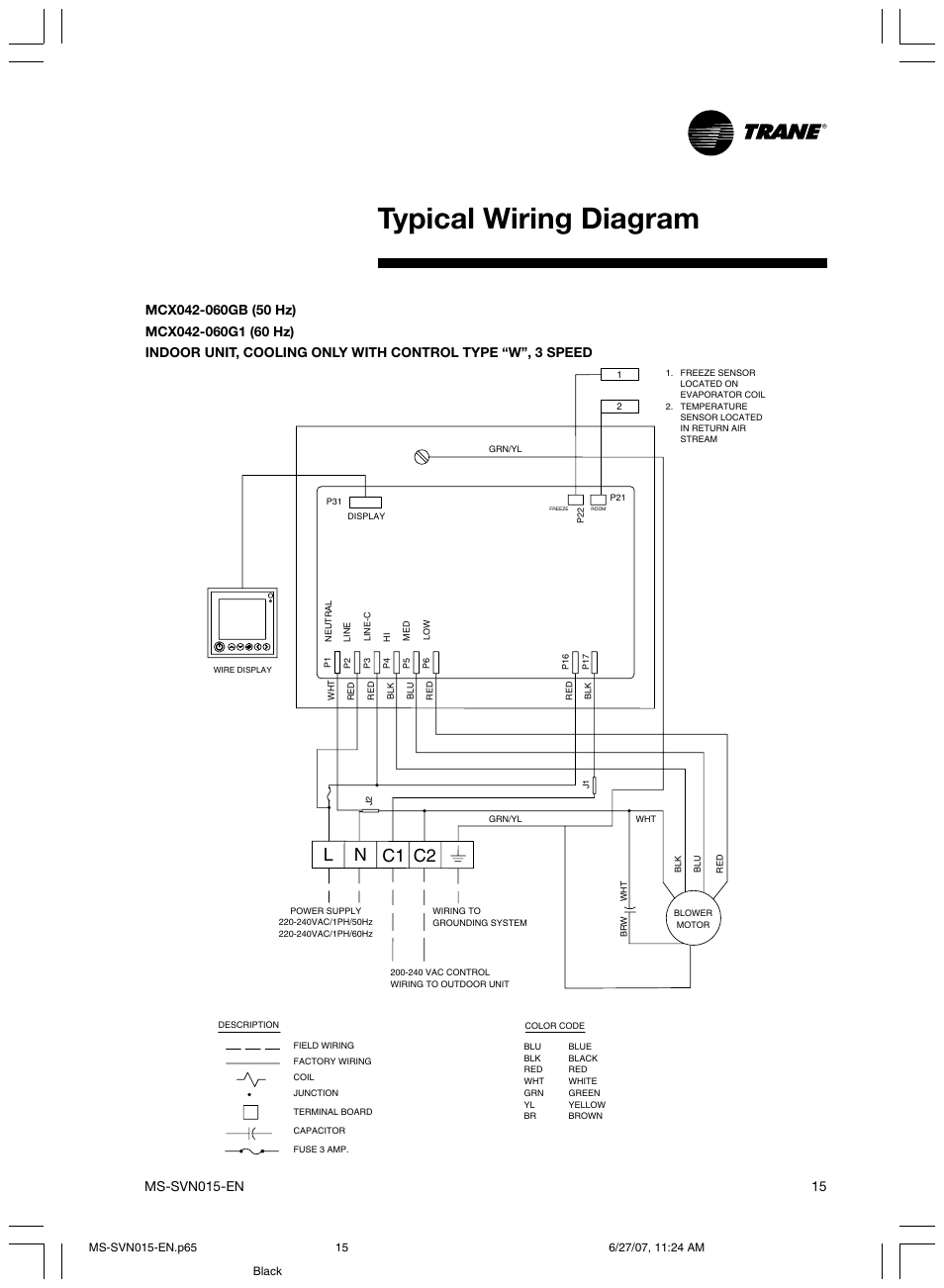 Typical wiring diagram, N c1 c2 l | Trane New Stylus MS-SVN015-EN User Manual | Page 15 / 20