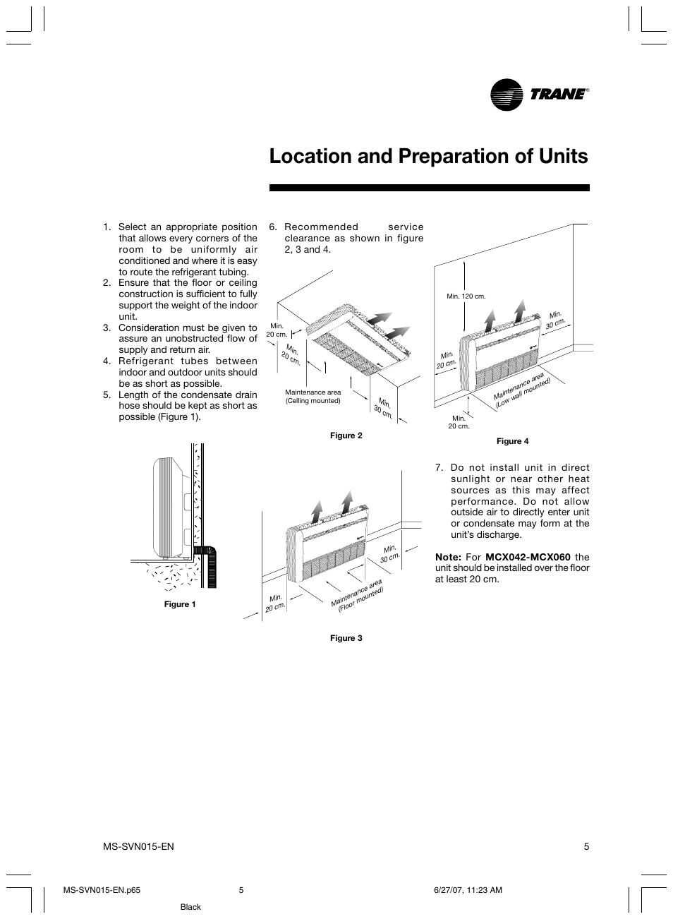 Location and preparation of units | Trane New Stylus MS-SVN015-EN User Manual | Page 5 / 20