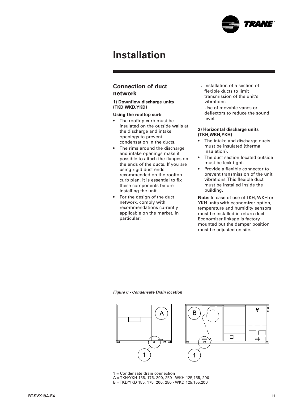 Connection of duct network, Installation | Trane RT-SVX19A-E4 User Manual | Page 11 / 64