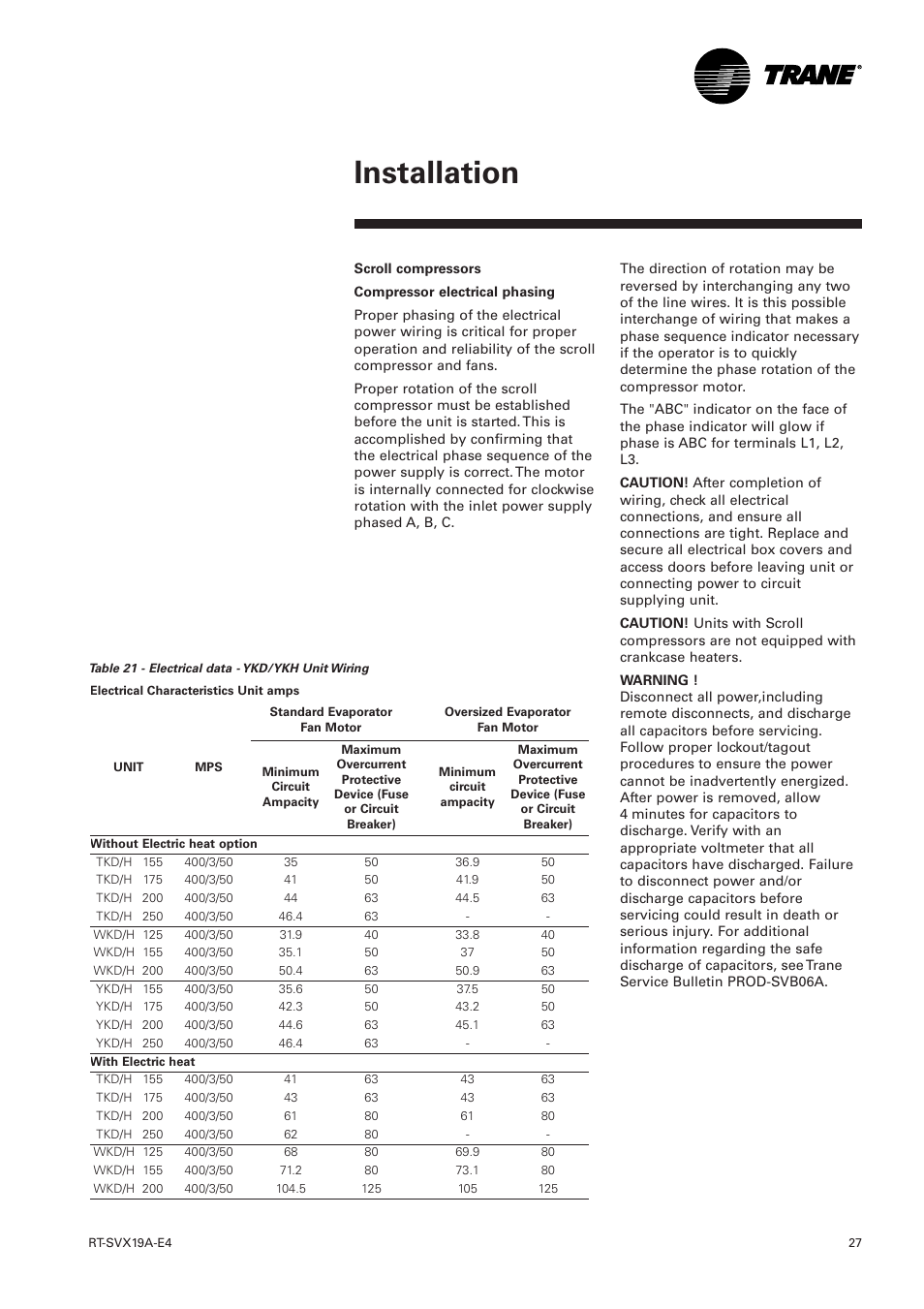 Installation | Trane RT-SVX19A-E4 User Manual | Page 27 / 64