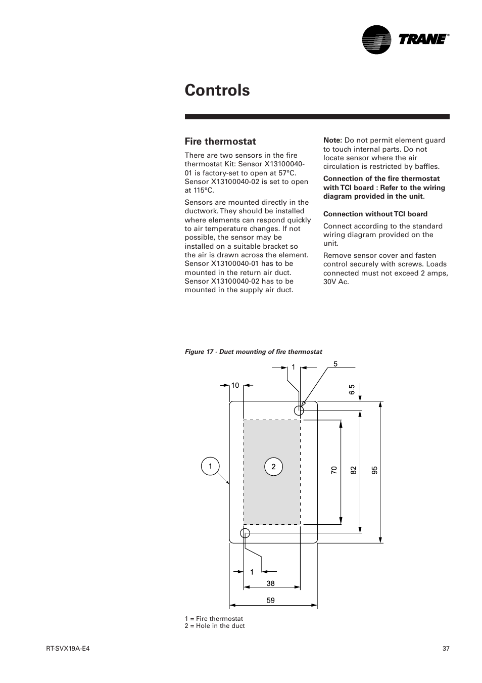 Fire thermostat, Controls | Trane RT-SVX19A-E4 User Manual | Page 37 / 64