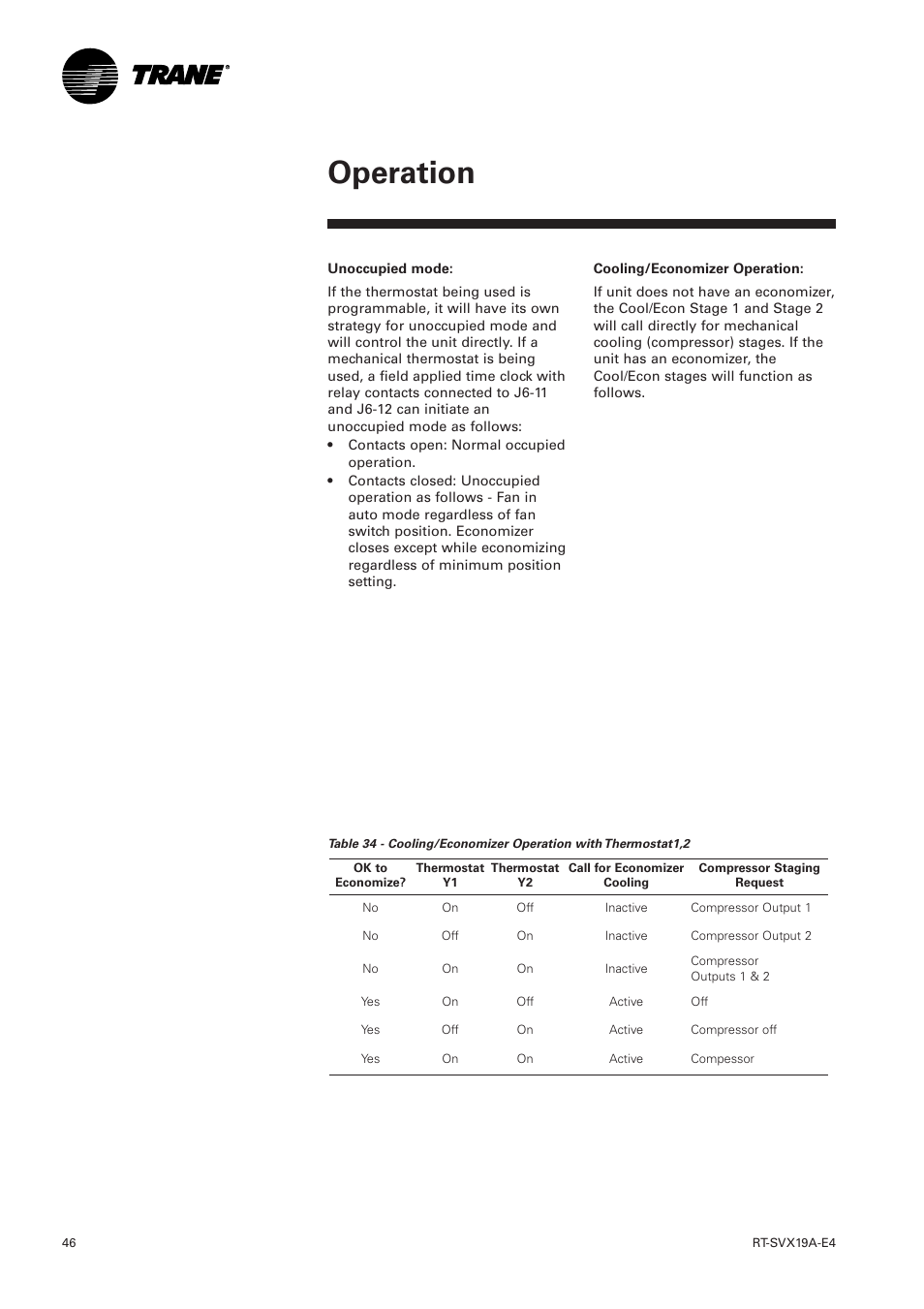 Operation | Trane RT-SVX19A-E4 User Manual | Page 46 / 64