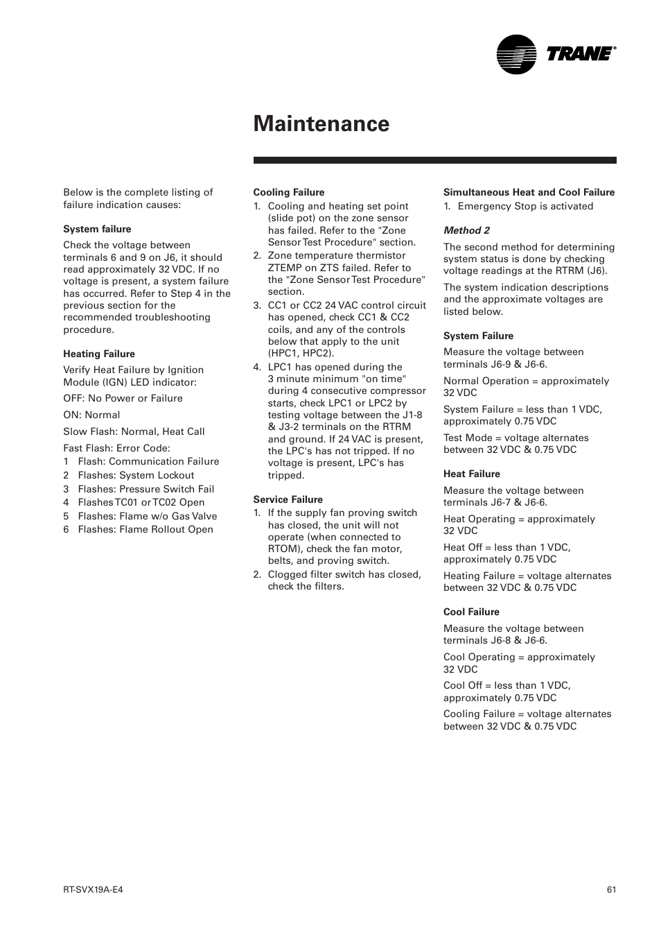 Maintenance | Trane RT-SVX19A-E4 User Manual | Page 61 / 64