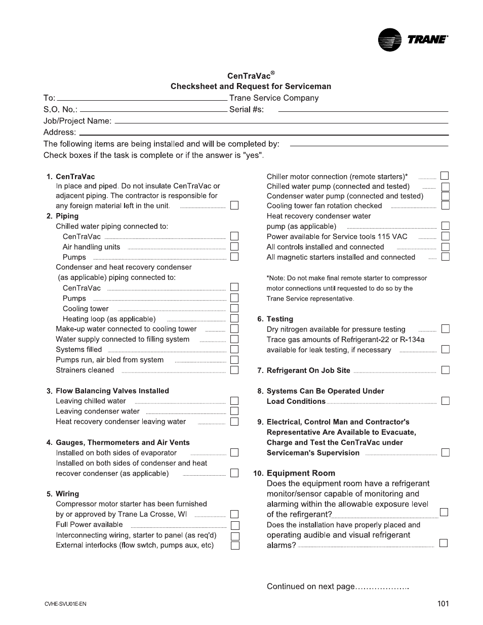 Trane CVHE-SVU01E-ENX39640712050 User Manual | Page 101 / 112