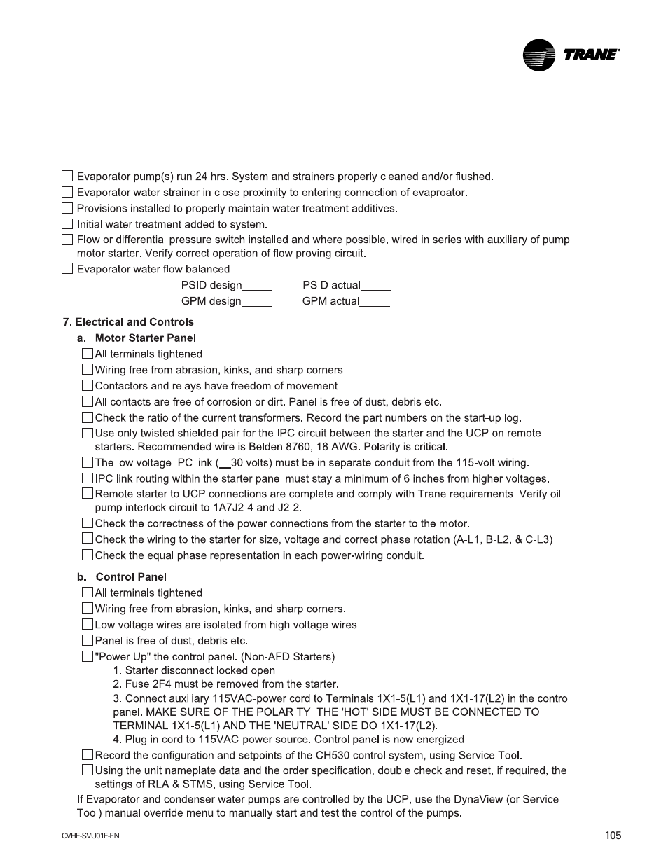 Trane CVHE-SVU01E-ENX39640712050 User Manual | Page 105 / 112