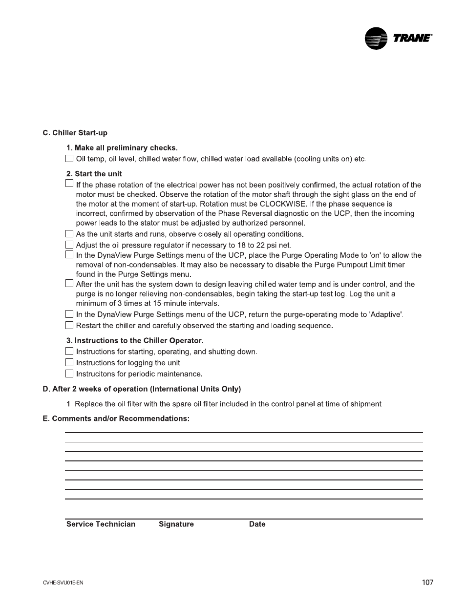 Trane CVHE-SVU01E-ENX39640712050 User Manual | Page 107 / 112