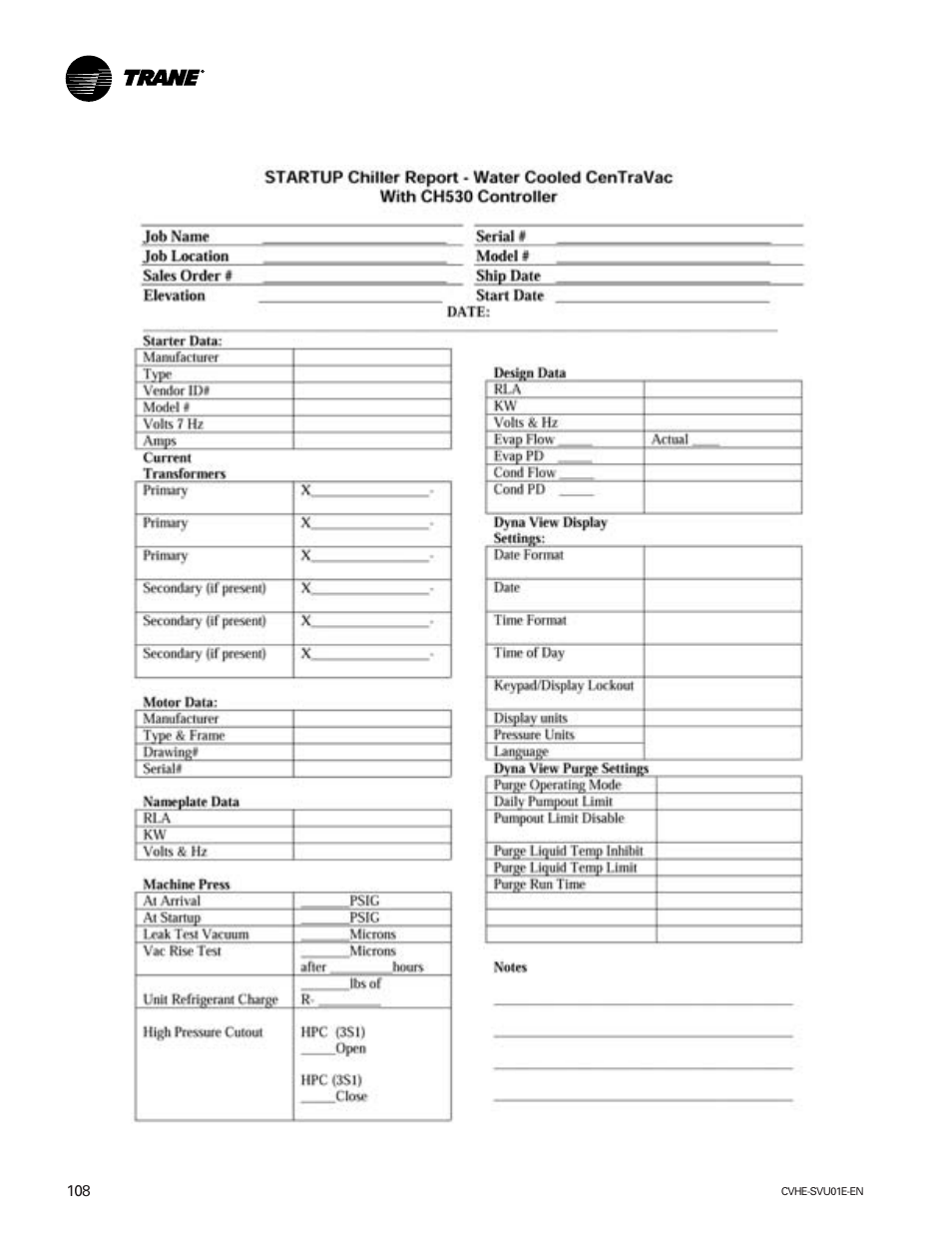 Trane CVHE-SVU01E-ENX39640712050 User Manual | Page 108 / 112