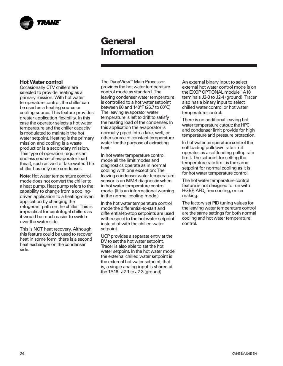 General information | Trane CVHE-SVU01E-ENX39640712050 User Manual | Page 24 / 112
