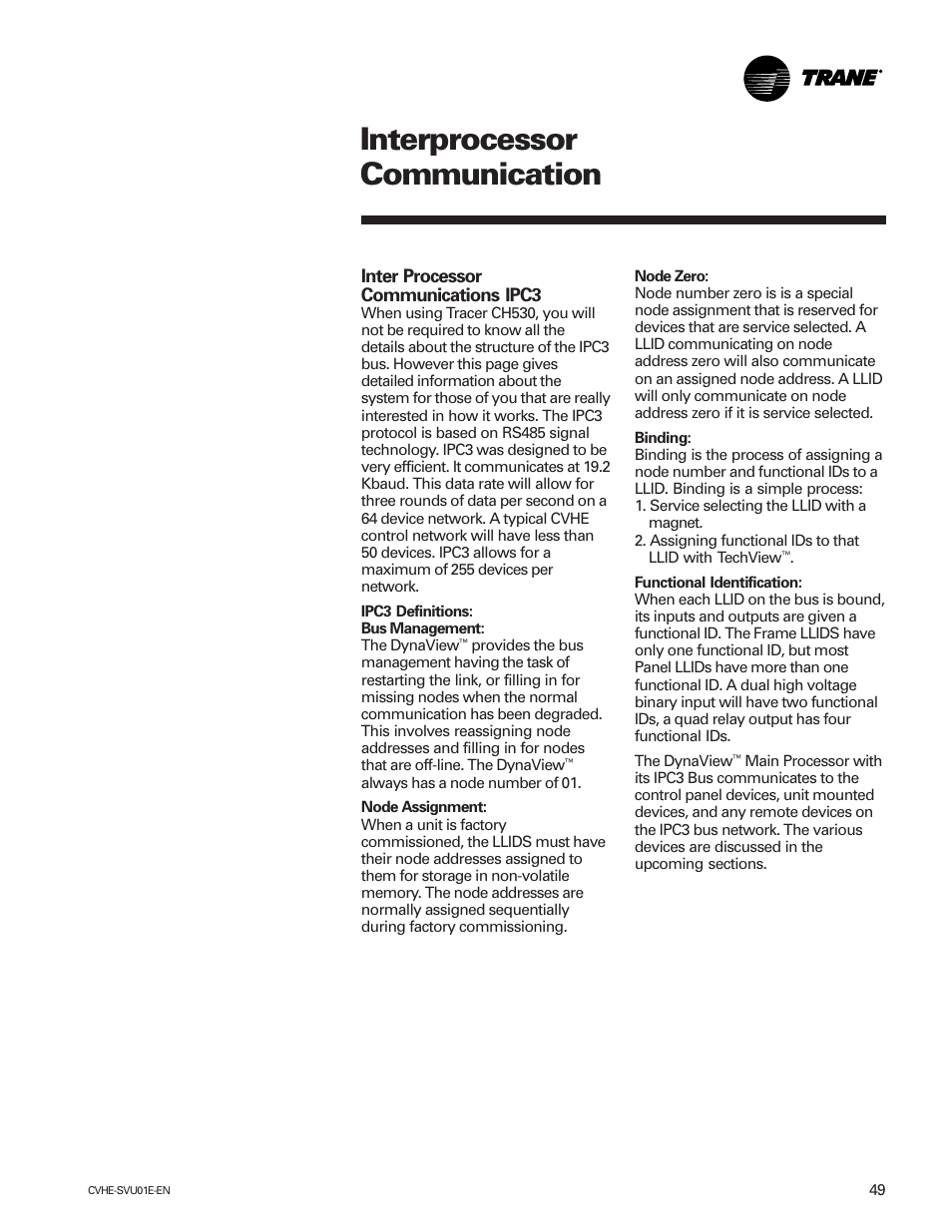 Interprocessor communication, Inter processor communication (ipc) | Trane CVHE-SVU01E-ENX39640712050 User Manual | Page 49 / 112