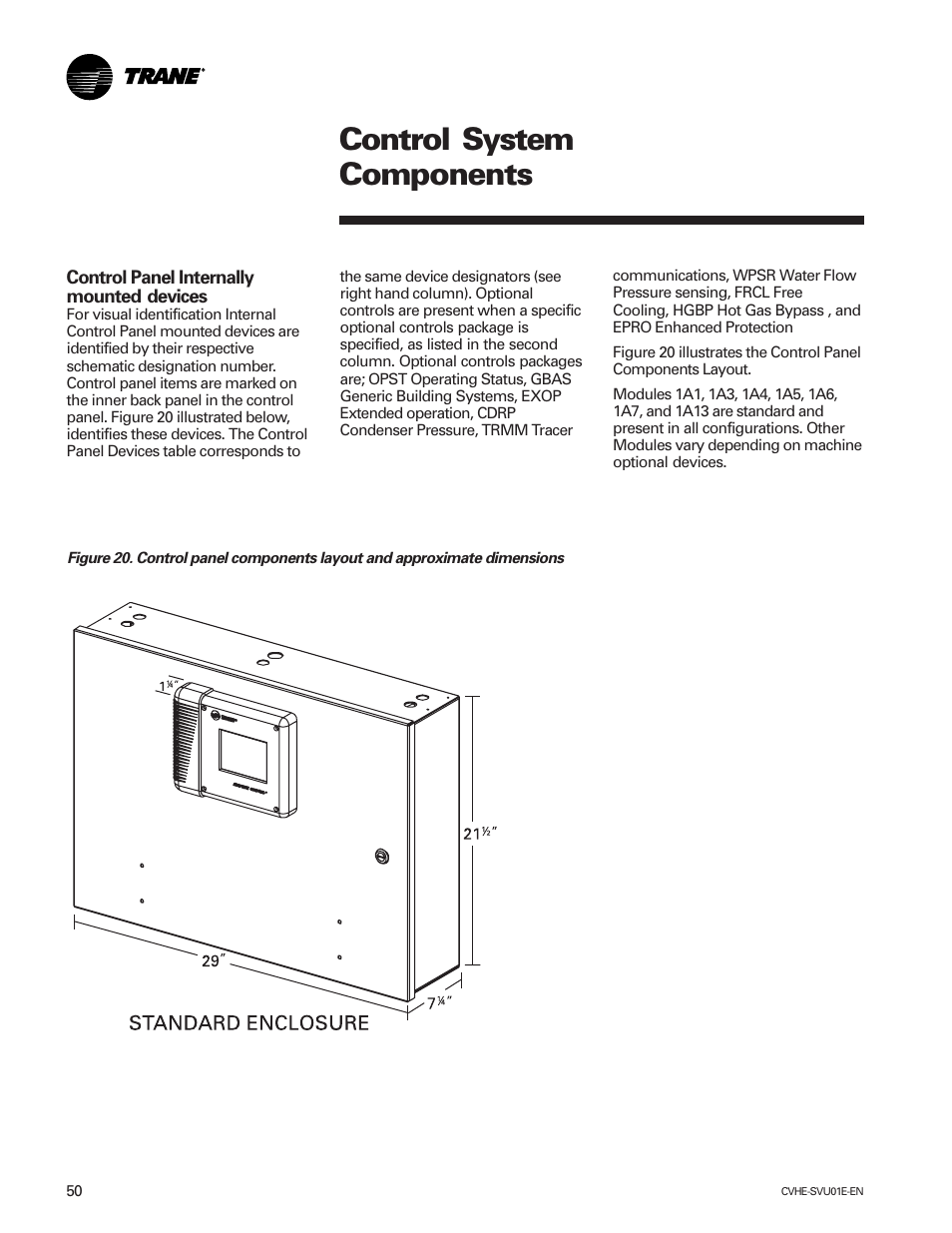 Control system components | Trane CVHE-SVU01E-ENX39640712050 User Manual | Page 50 / 112