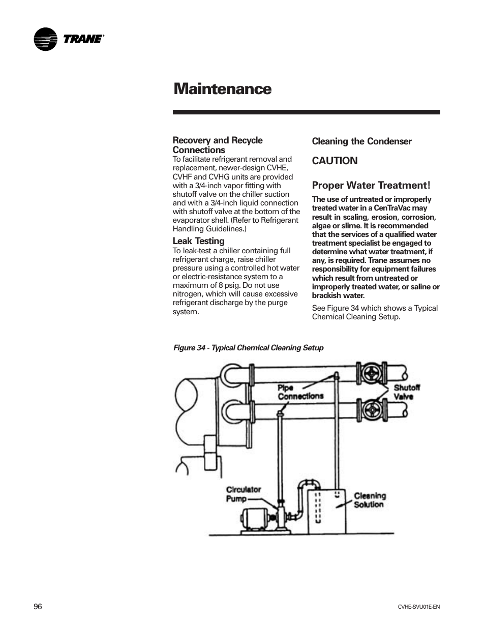 Maintenance | Trane CVHE-SVU01E-ENX39640712050 User Manual | Page 96 / 112