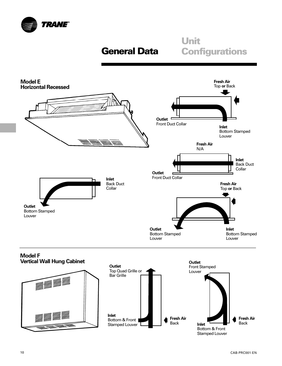 General data, Unit configurations | Trane CAB-PRC001-EN User Manual | Page 10 / 56