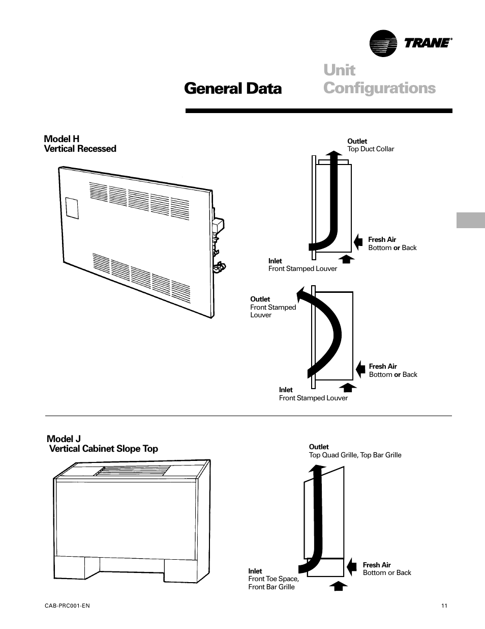 General data, Unit configurations | Trane CAB-PRC001-EN User Manual | Page 11 / 56