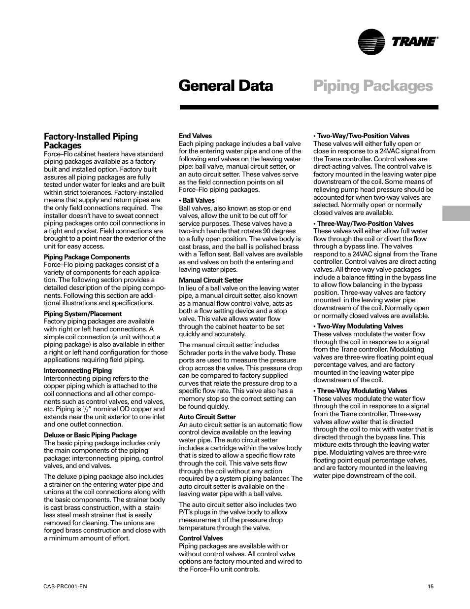 General data, Piping packages | Trane CAB-PRC001-EN User Manual | Page 15 / 56