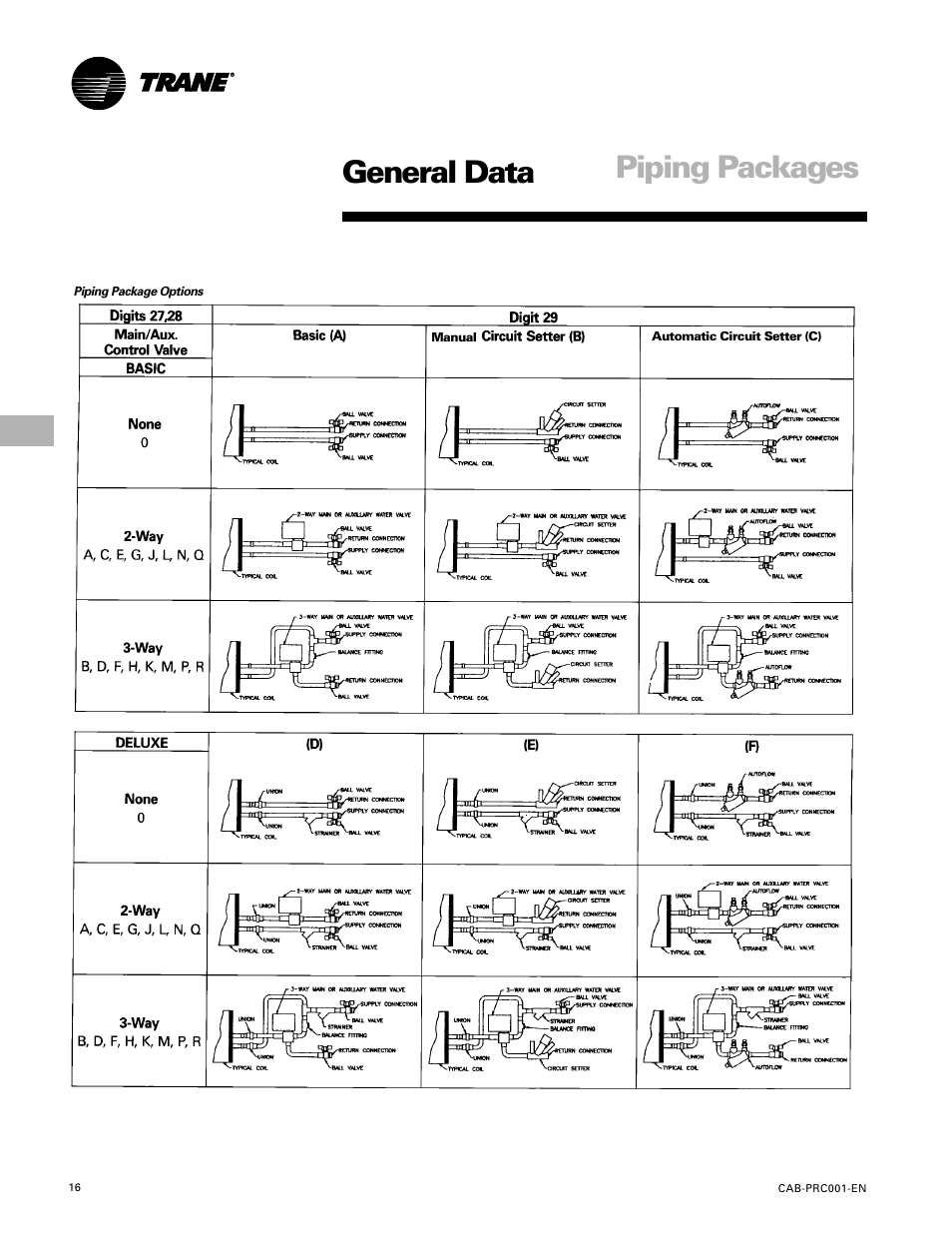 General data, Piping packages | Trane CAB-PRC001-EN User Manual | Page 16 / 56