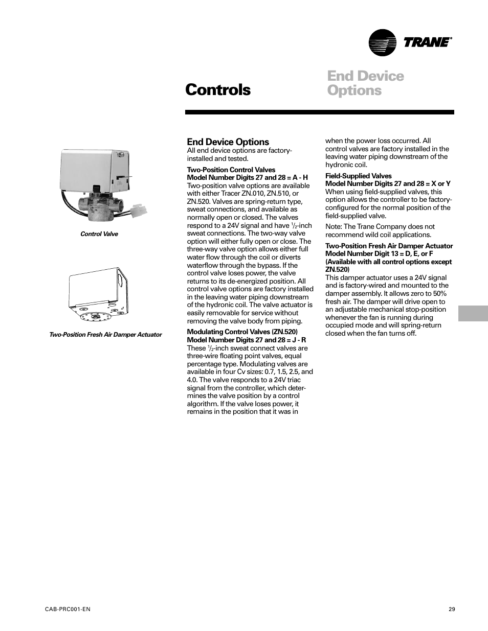 Controls, End device options | Trane CAB-PRC001-EN User Manual | Page 29 / 56