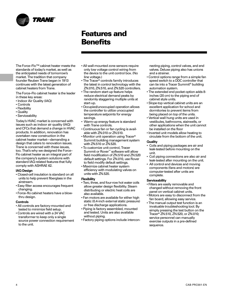 Features and benefits | Trane CAB-PRC001-EN User Manual | Page 4 / 56