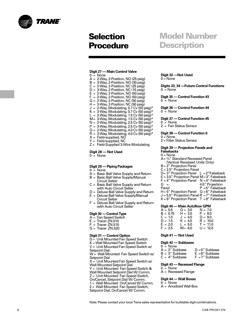 Selection procedure, Model number description | Trane CAB-PRC001-EN User Manual | Page 6 / 56