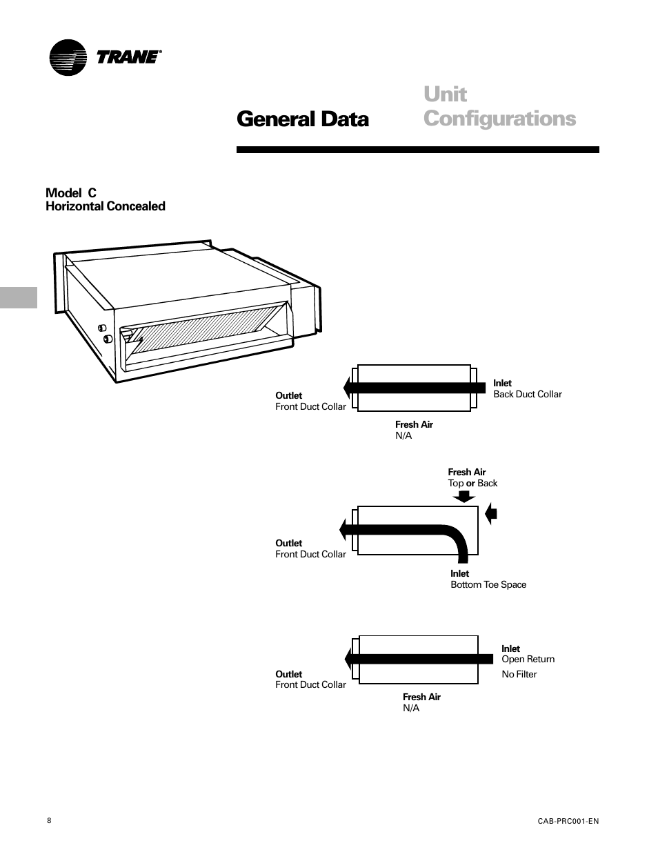 General data, Unit configurations | Trane CAB-PRC001-EN User Manual | Page 8 / 56