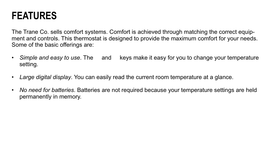 Features | Trane taystat 570 User Manual | Page 2 / 12