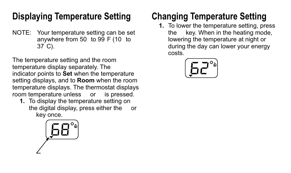 Displaying temperature setting, Changing temperature setting | Trane taystat 570 User Manual | Page 5 / 12