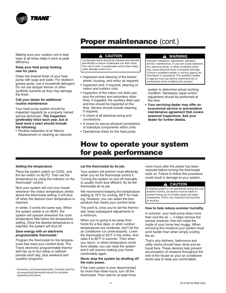 Peak performance | Trane WEATHERTRON 22-5156-04-0804 User Manual | Page 4 / 6