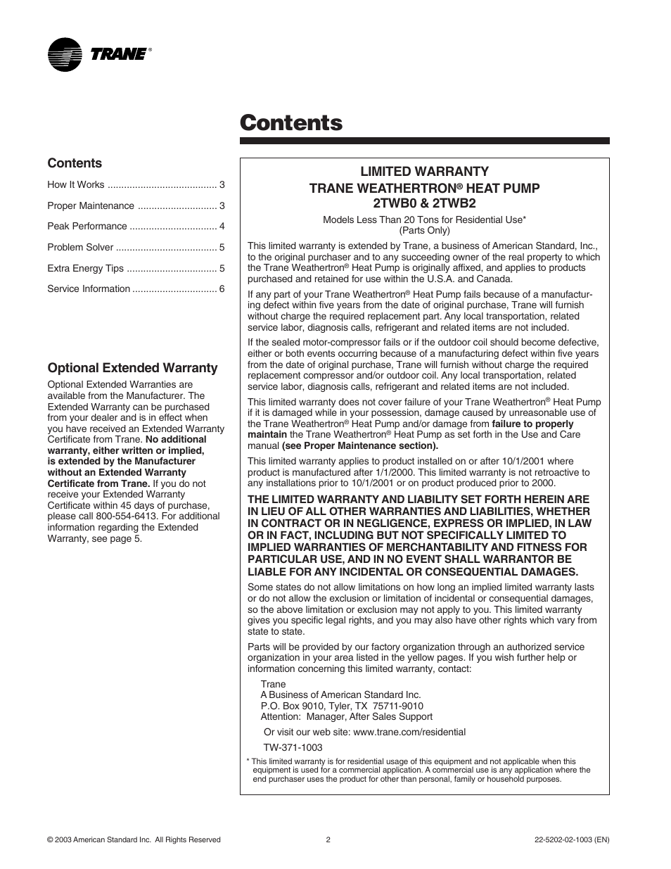 Trane 2TWB0-UM-2 User Manual | Page 2 / 6