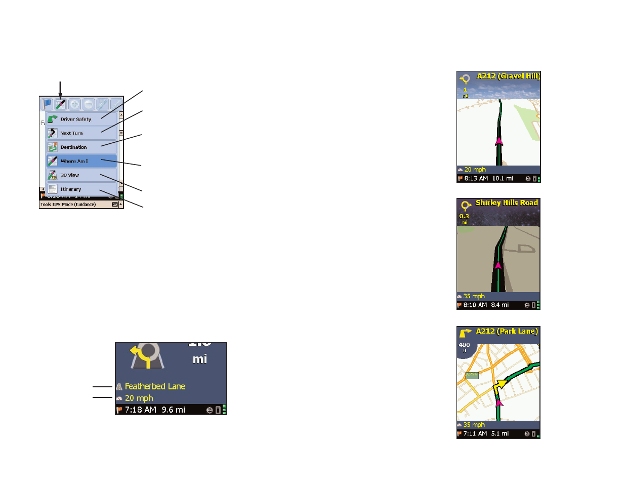 Map modes, Navigating through copilot screens, Customizing the guidance screens | 3d perspective, Night mode, Route over | TravRoute Pocket PC 5 User Manual | Page 30 / 63