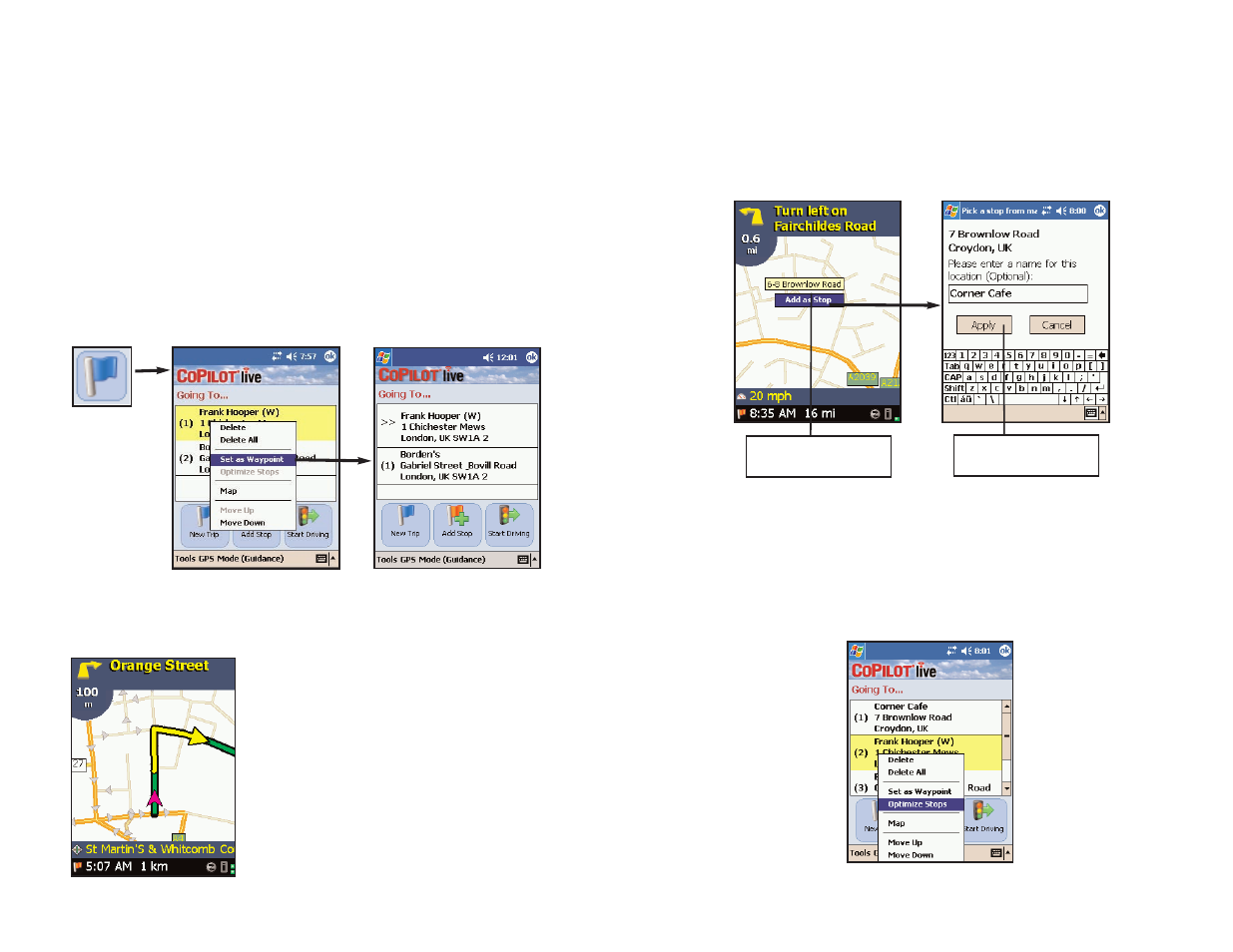 Trip editing and waypoints, Getting eta’s and distances, Picking stops from the map | Optimizing stops | TravRoute Pocket PC 5 User Manual | Page 31 / 63