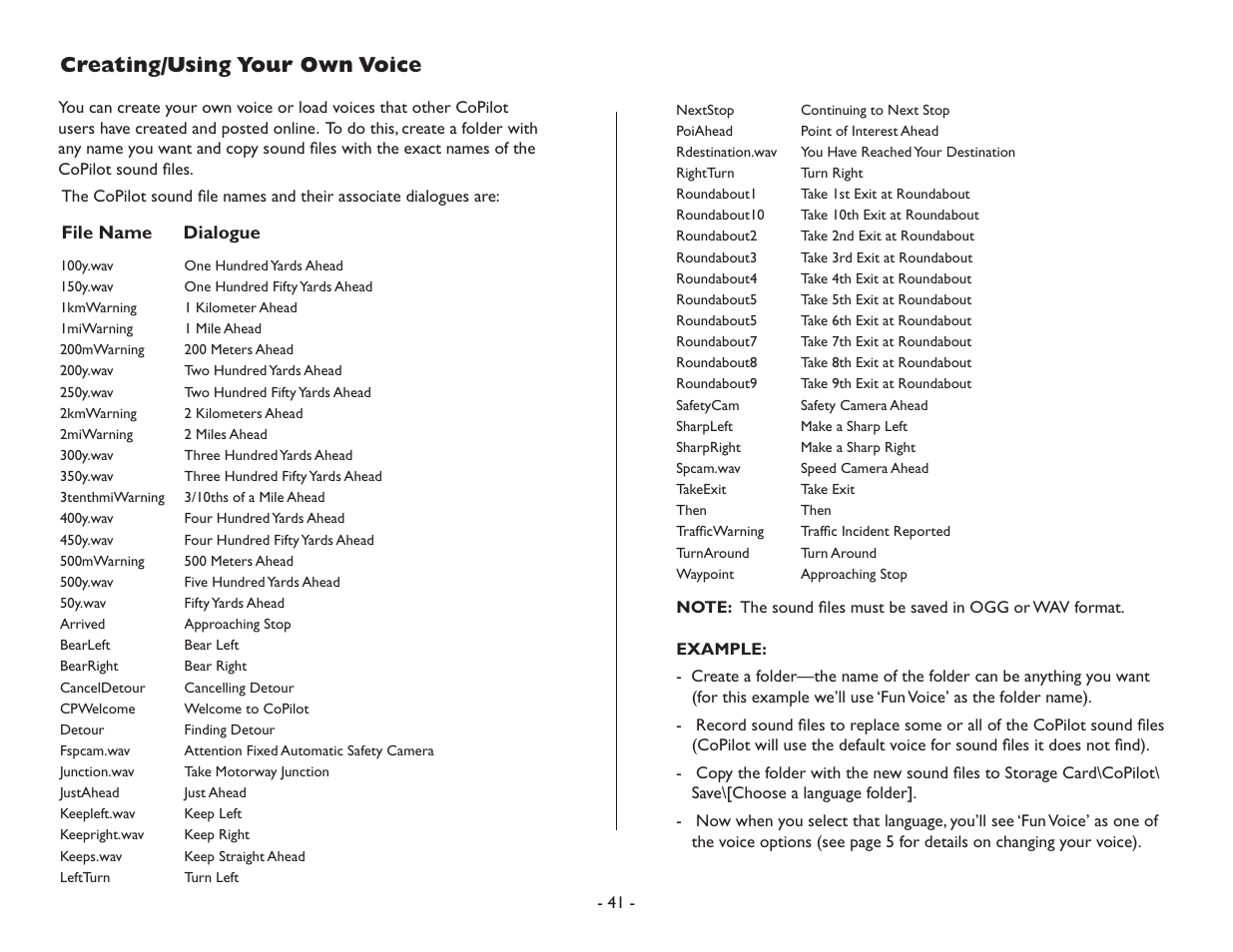 Creating/using your own voice | TravRoute CoPilot Live User Manual | Page 43 / 52