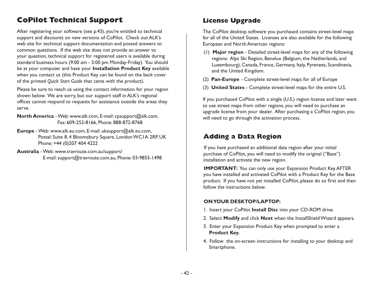 Copilot technical support | TravRoute CoPilot Live User Manual | Page 44 / 52