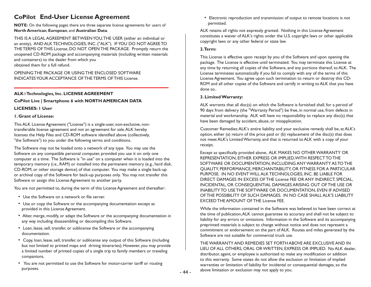 End-user license agreement | TravRoute CoPilot Live User Manual | Page 46 / 52