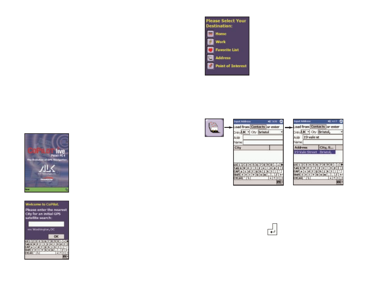 Address entry, Using your pocket pc for guidance | TravRoute CoPilot GPS Receiver User Manual | Page 22 / 46