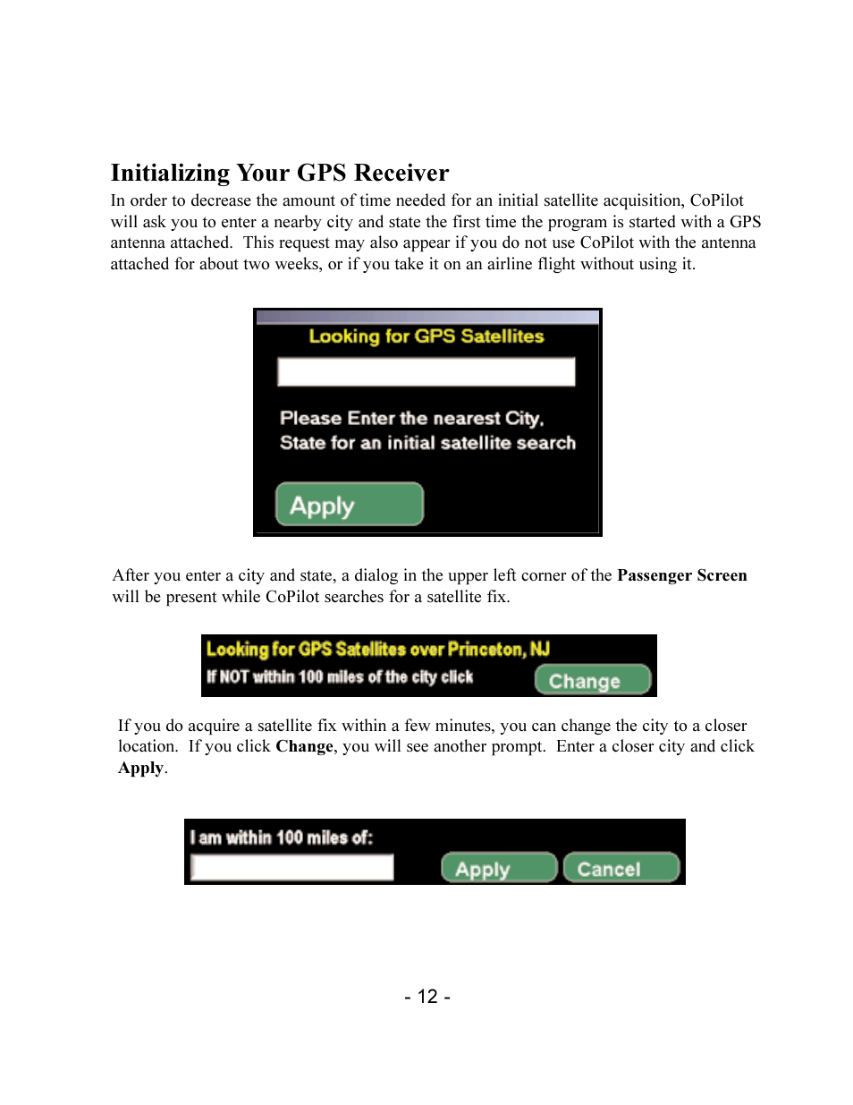 Initializing your gps receiver | TravRoute CoPilot 2002 User Manual | Page 16 / 56