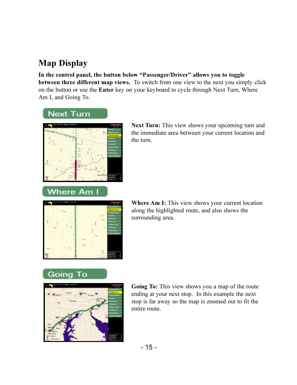 Map display | TravRoute CoPilot 2002 User Manual | Page 19 / 56
