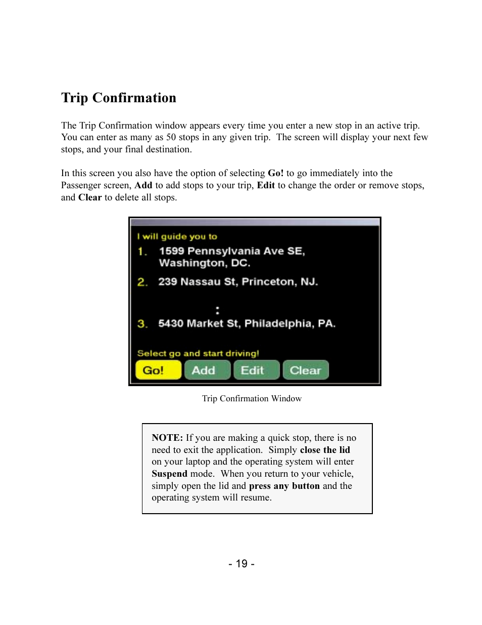 Trip confirmation | TravRoute CoPilot 2002 User Manual | Page 23 / 56