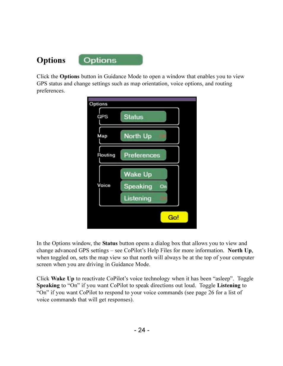 Options | TravRoute CoPilot 2002 User Manual | Page 28 / 56