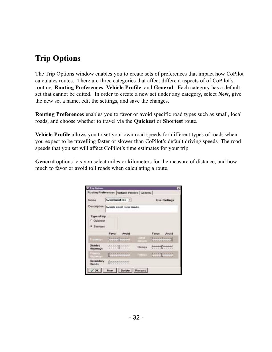Trip options | TravRoute CoPilot 2002 User Manual | Page 36 / 56