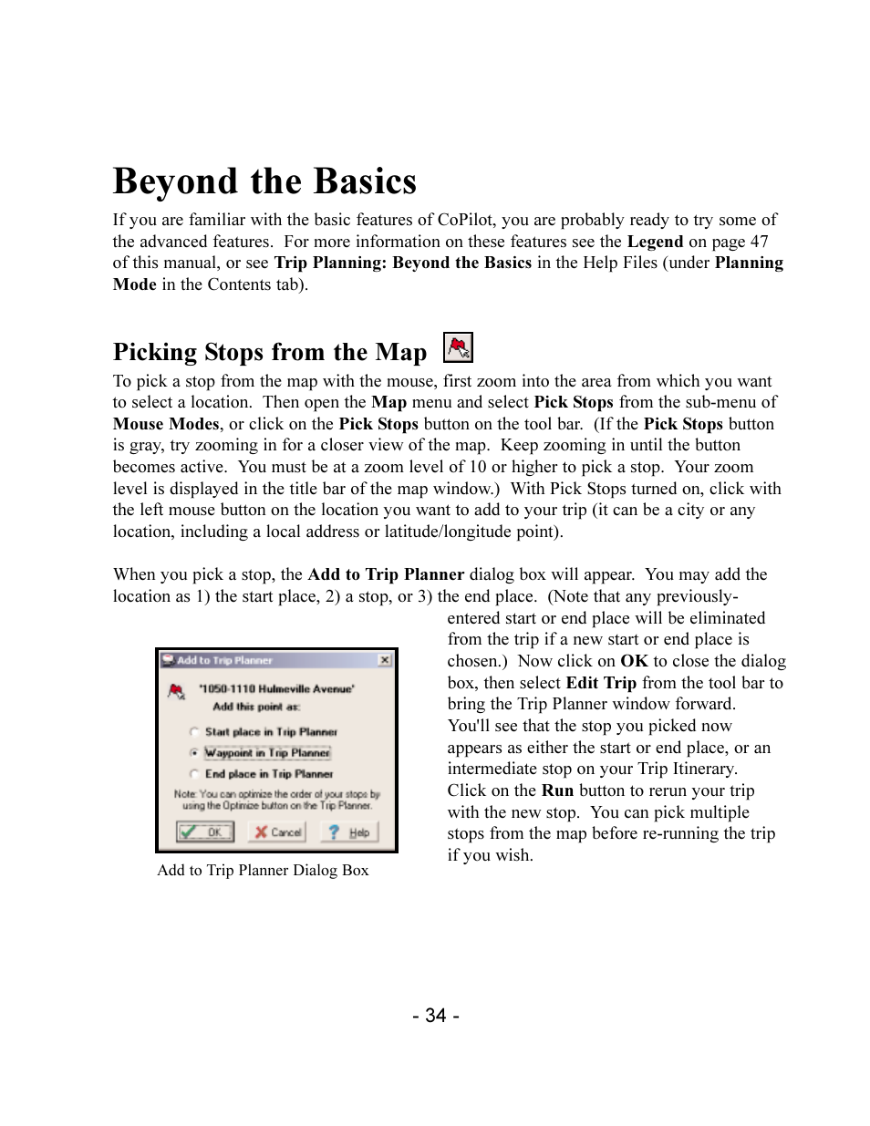 Beyond the basics, Picking stops from the map | TravRoute CoPilot 2002 User Manual | Page 38 / 56