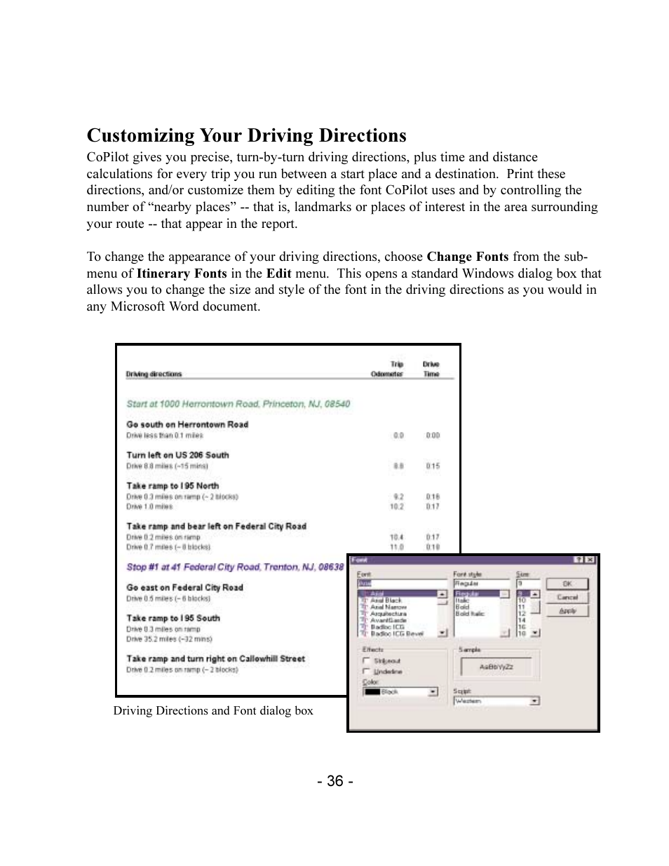 Customizing your driving directions | TravRoute CoPilot 2002 User Manual | Page 40 / 56