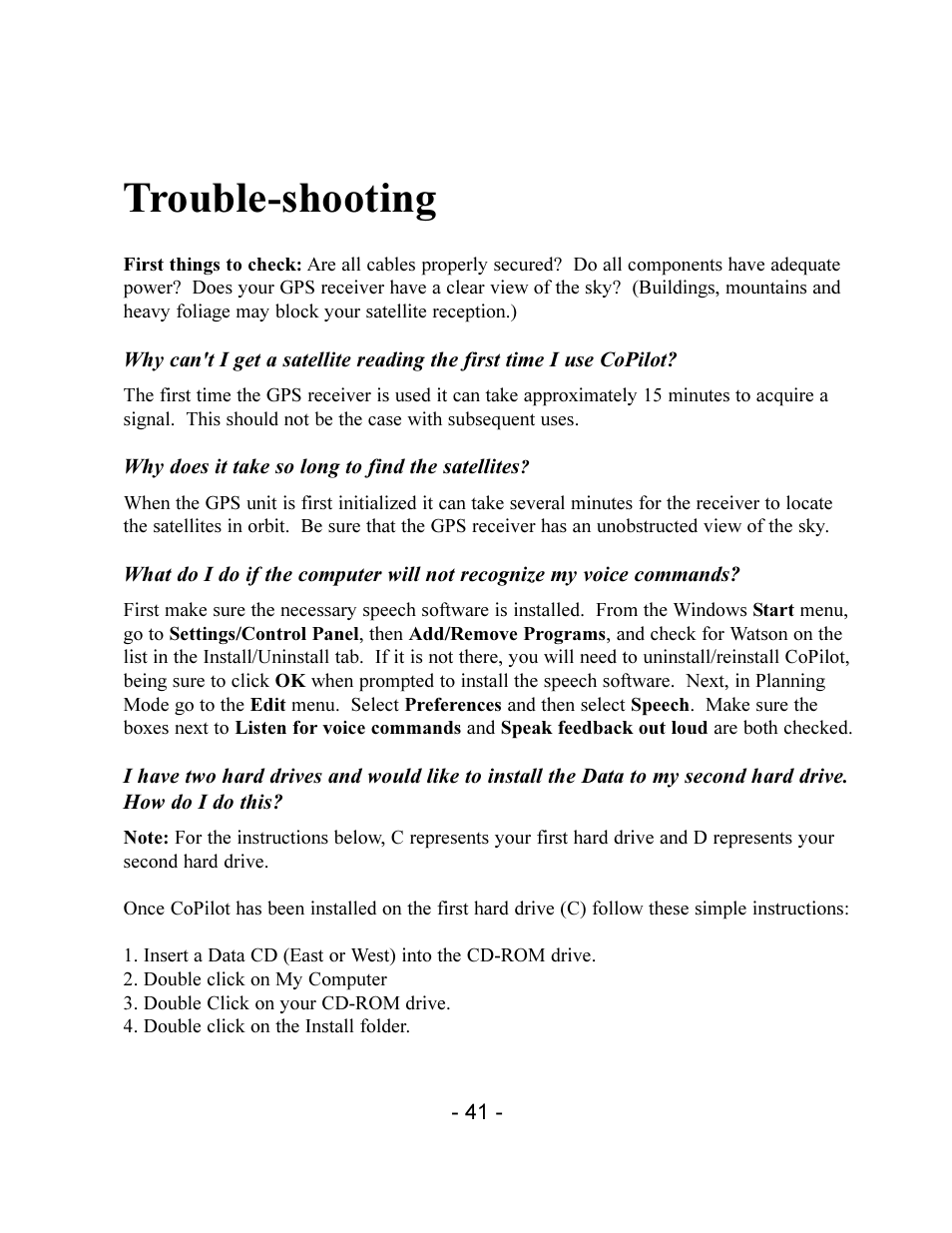 Trouble-shooting | TravRoute CoPilot 2002 User Manual | Page 45 / 56