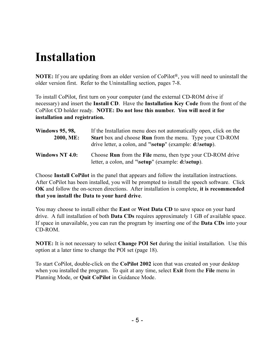 Installation | TravRoute CoPilot 2002 User Manual | Page 9 / 56