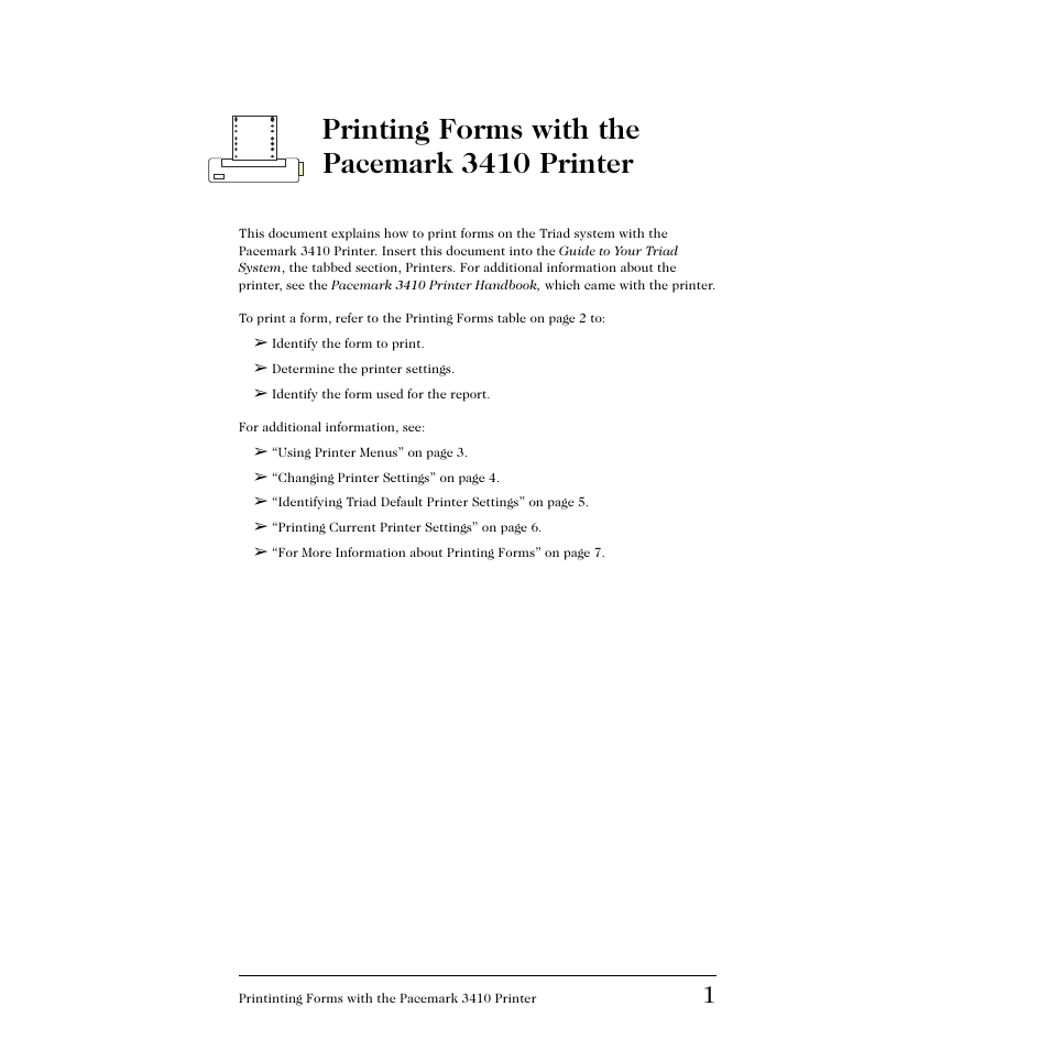 Printing forms with the pacemark 3410 printer | Triad Speakers 3410 User Manual | Page 3 / 9