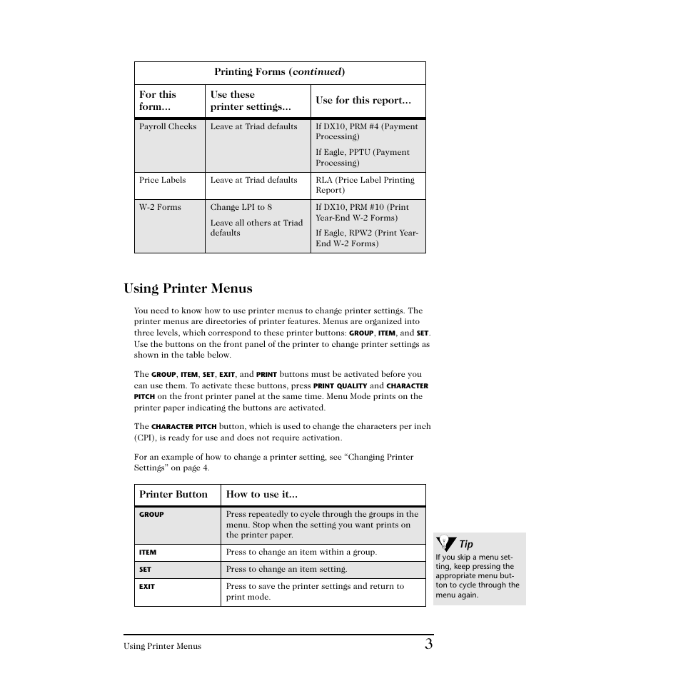 Using printer menus | Triad Speakers 3410 User Manual | Page 5 / 9